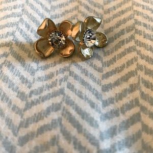 Gold plated floral earrings with rhinestones